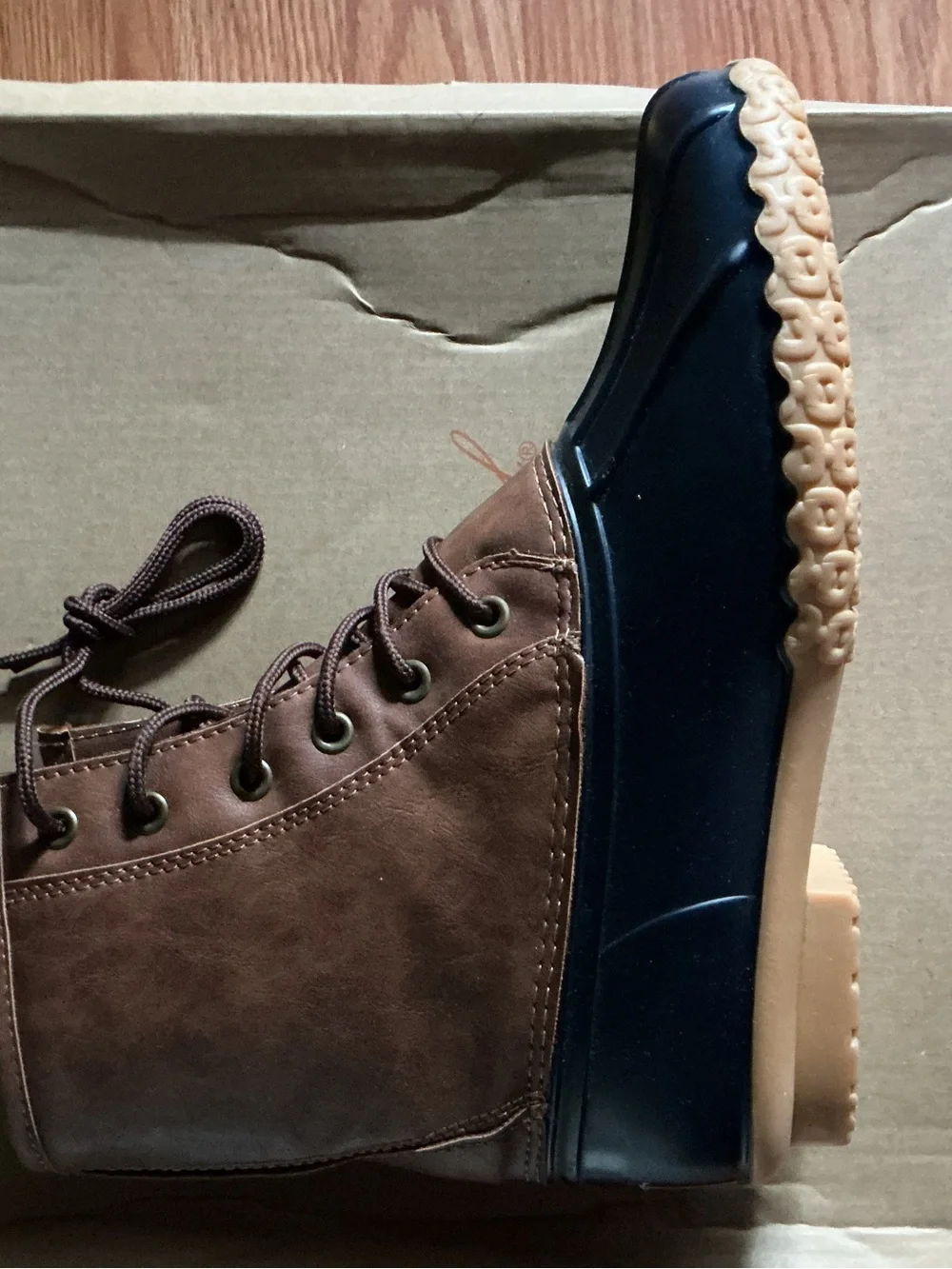 Weatherproof Brown and Black Lace-Up Rain & Snow Boots